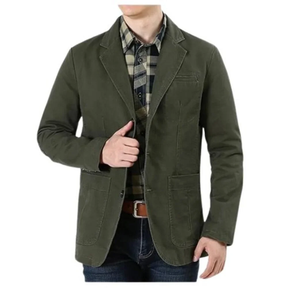 Idopy Men's Vintage Washed Cotton 3-Button Twill Blazer Sport Coat Green M